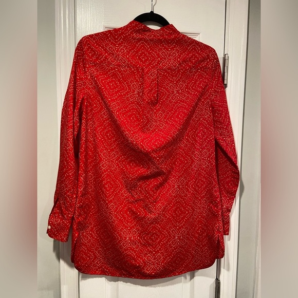 LRL Ralph Lauren Red Tan Long Sleeve Button Popover Split Hem Tunic Top Size S - Picture 10 of 13